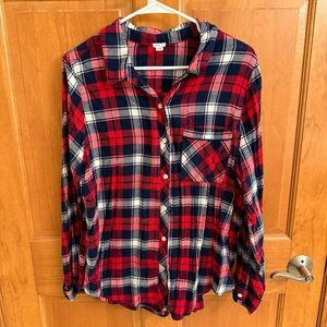 Aerie Red and Blue Plaid Button Down Shirt